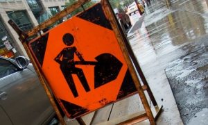 Placas de sinalização de obras